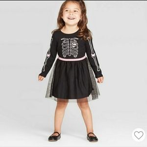 NWT Cat & Jack Skeleton Bones Tutu Skirt Dress Long Sleeve Black Girl Halloween